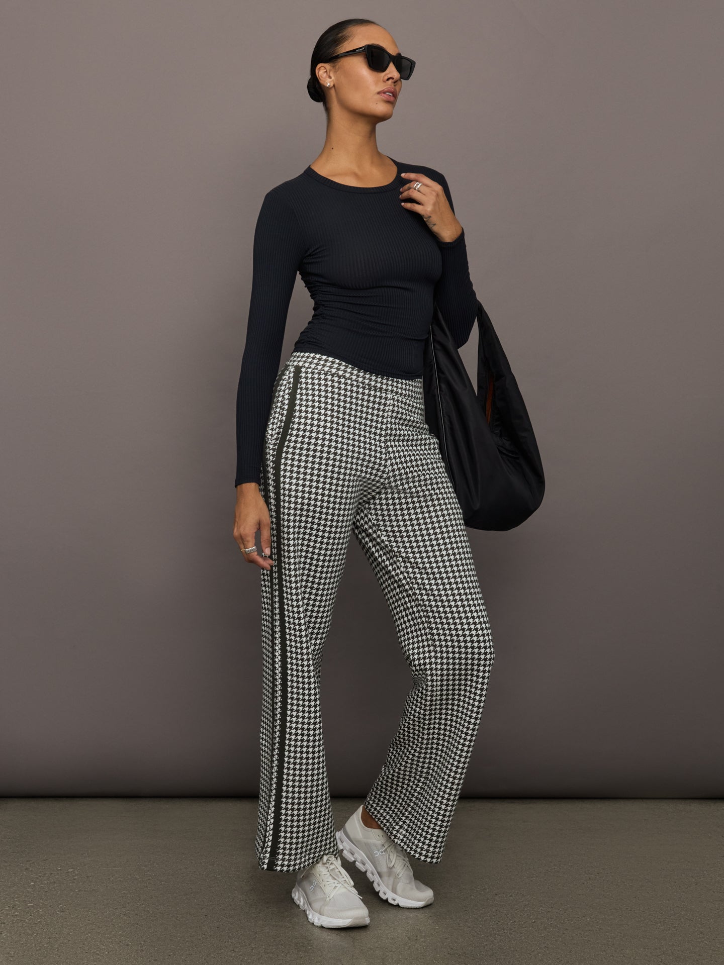 Houndstooth Track Pant | Ivory / Faded Black