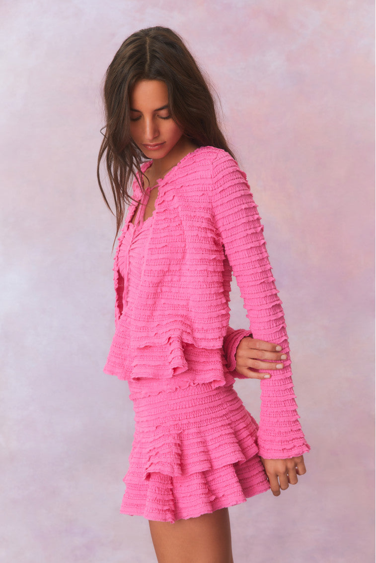 Womens | Celosia Cotton Gauze Flared Cardigan | Lovestruck Pink