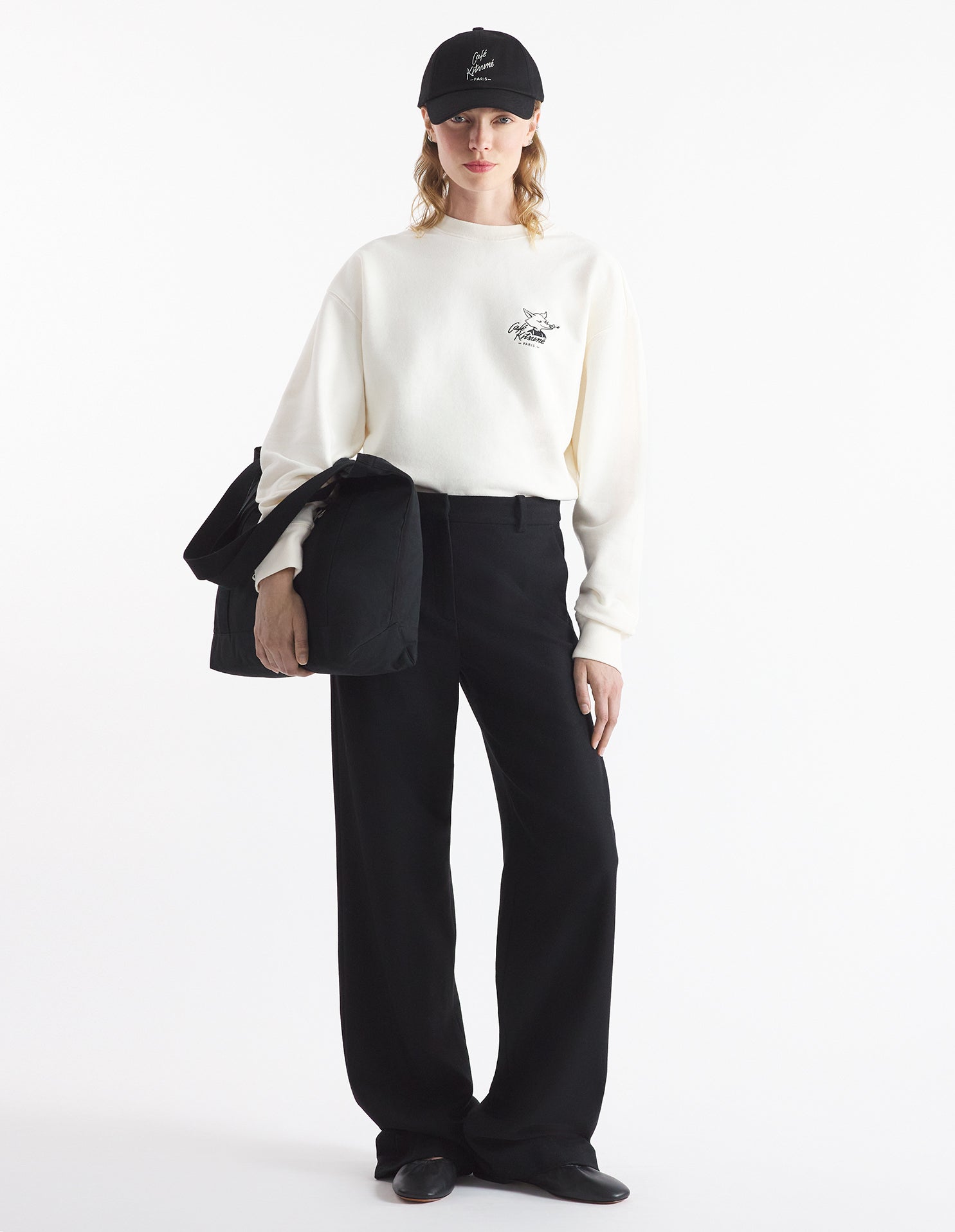 Unisex | Cafe Kitsune Fox Print Relaxed Fleece Sweatshirt | Tapioca