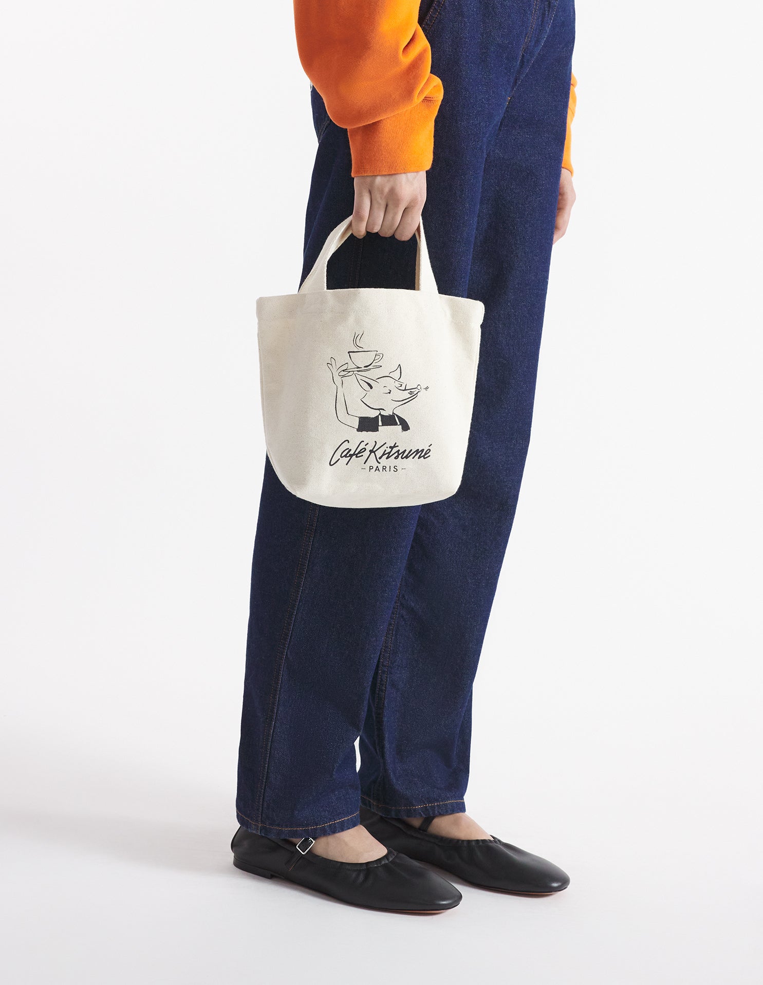 Unisex | Cafe Kitsune Fox Print Cotton Canvas Mini Tote Bag | Tapioca