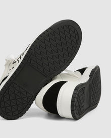 Mens | CM-00 Leather/Hairy Suede Combo Sneaker | White/Black
