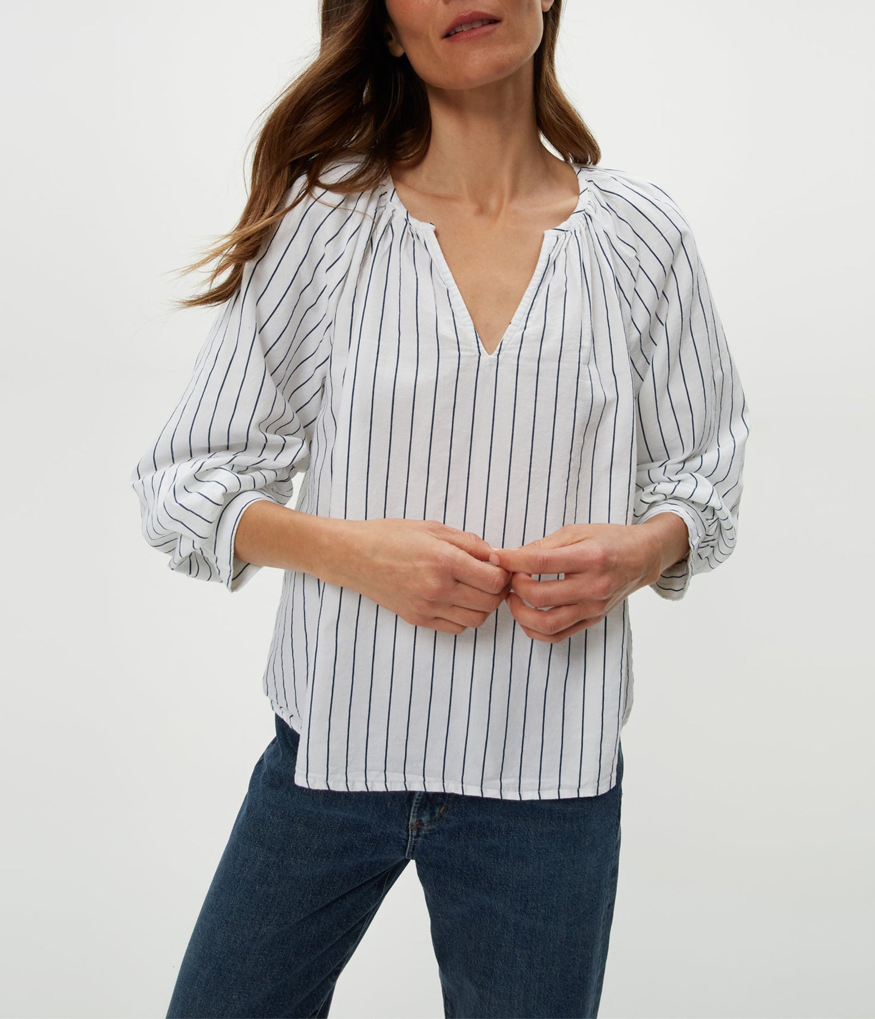 Cleo Notch Neck Top | Navy Stripe