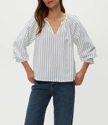 Cleo Notch Neck Top | Navy Stripe