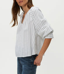Cleo Notch Neck Top | Navy Stripe