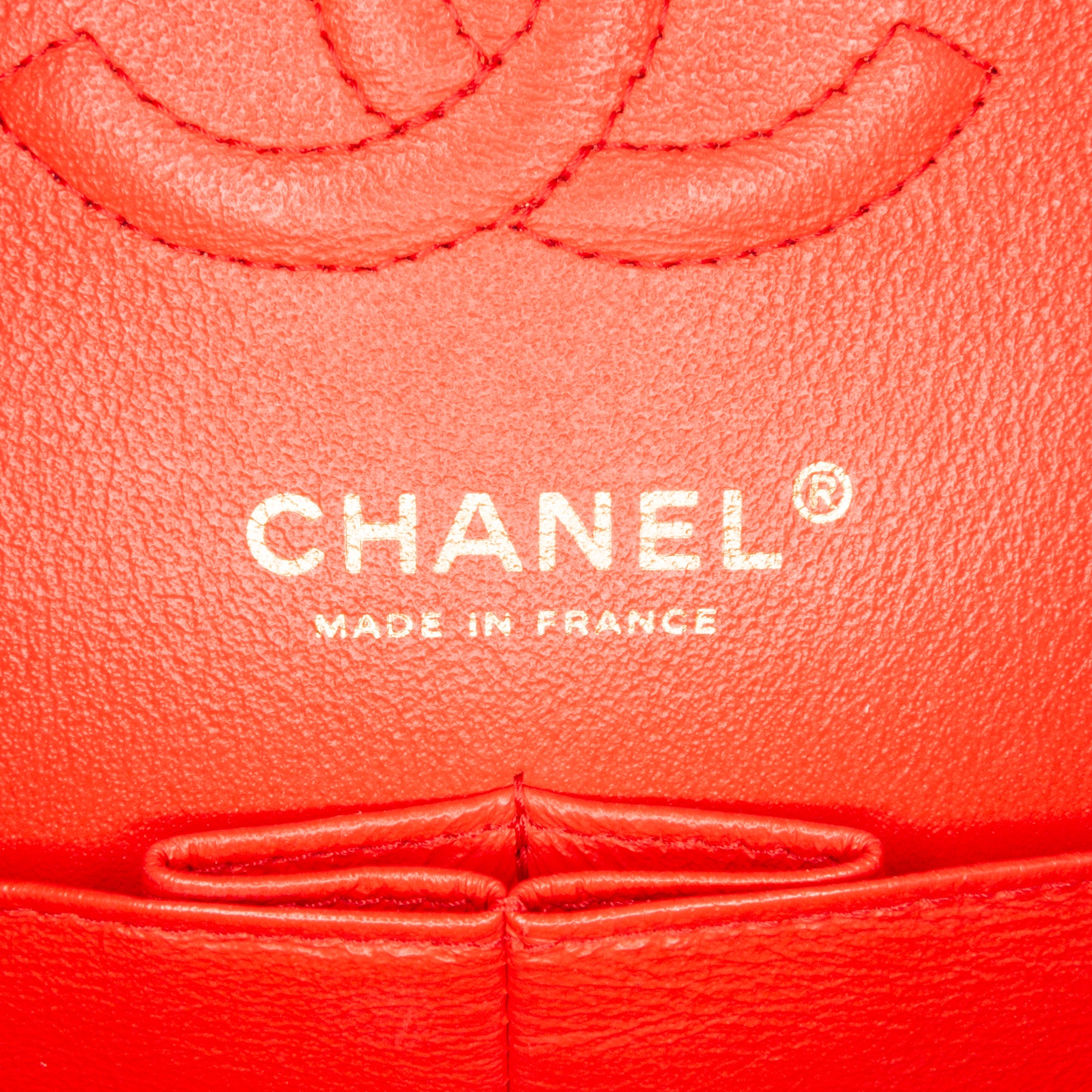 Chanel | Pre-Owned Small Classic Chevron Lambskin Double Flap | Orange/Dark Orange