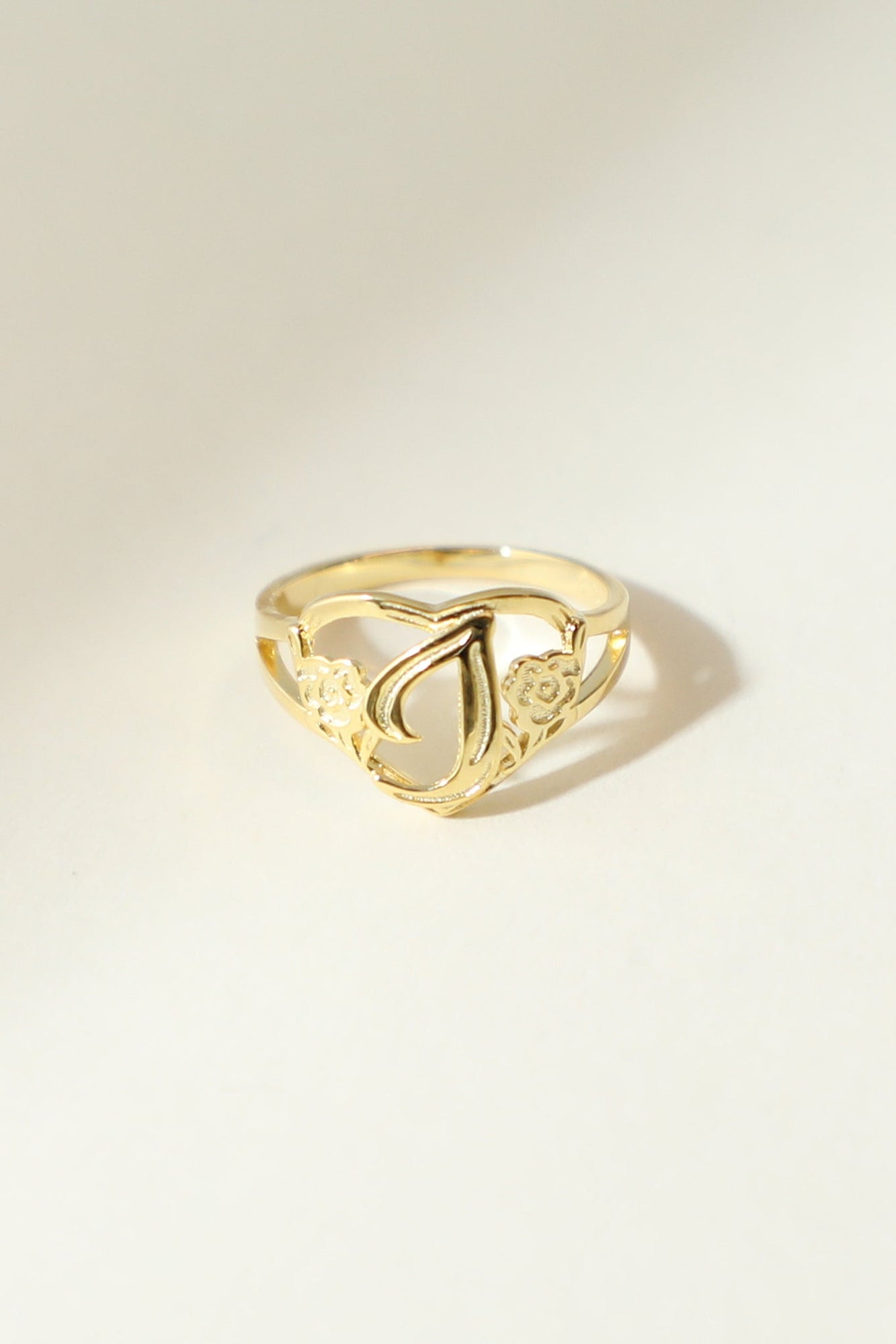 The Gold Cutout Flower Heart Letter Ring | 18Kt Gold Vermeil