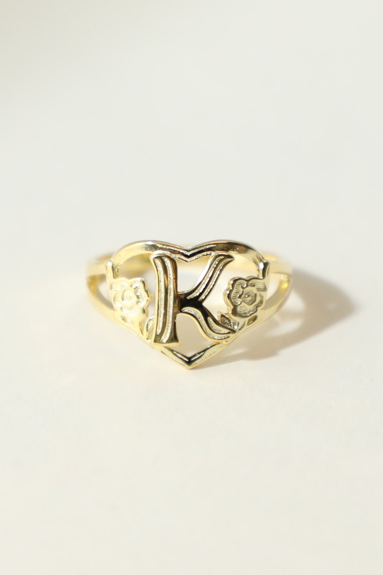 The Gold Cutout Flower Heart Letter Ring | 18Kt Gold Vermeil