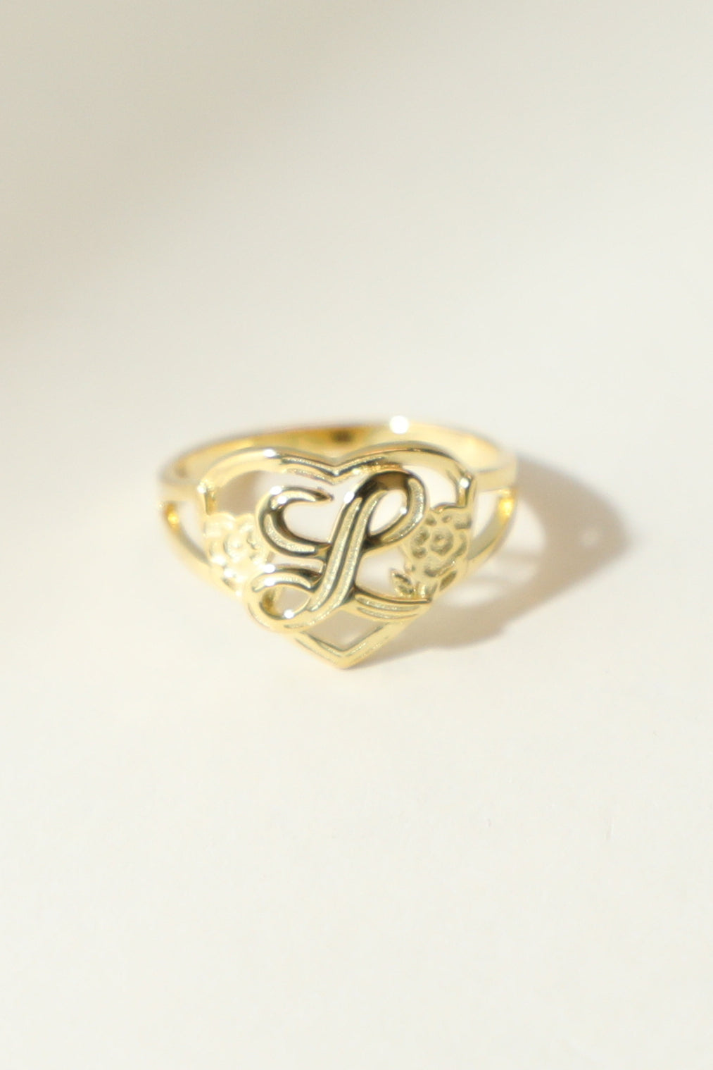 The Gold Cutout Flower Heart Letter Ring | 18Kt Gold Vermeil