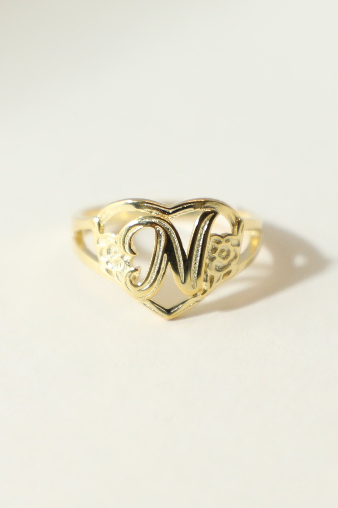The Gold Cutout Flower Heart Letter Ring | 18Kt Gold Vermeil