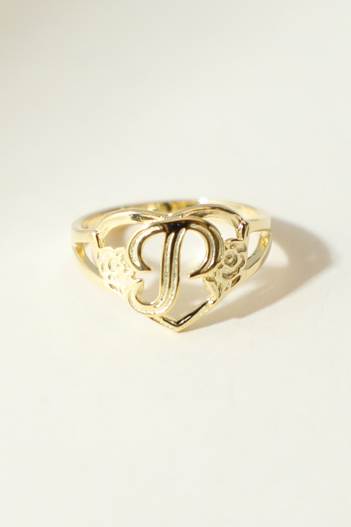 The Gold Cutout Flower Heart Letter Ring | 18Kt Gold Vermeil