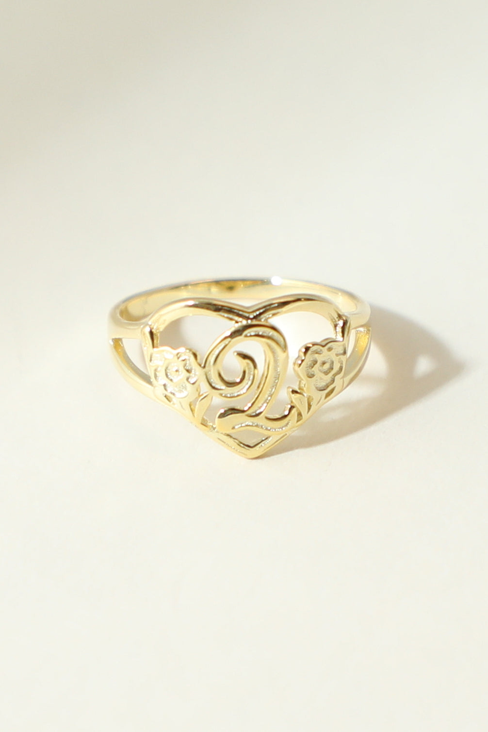The Gold Cutout Flower Heart Letter Ring | 18Kt Gold Vermeil