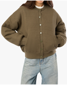 Cable Knit Puffer Jacket | Dark Green