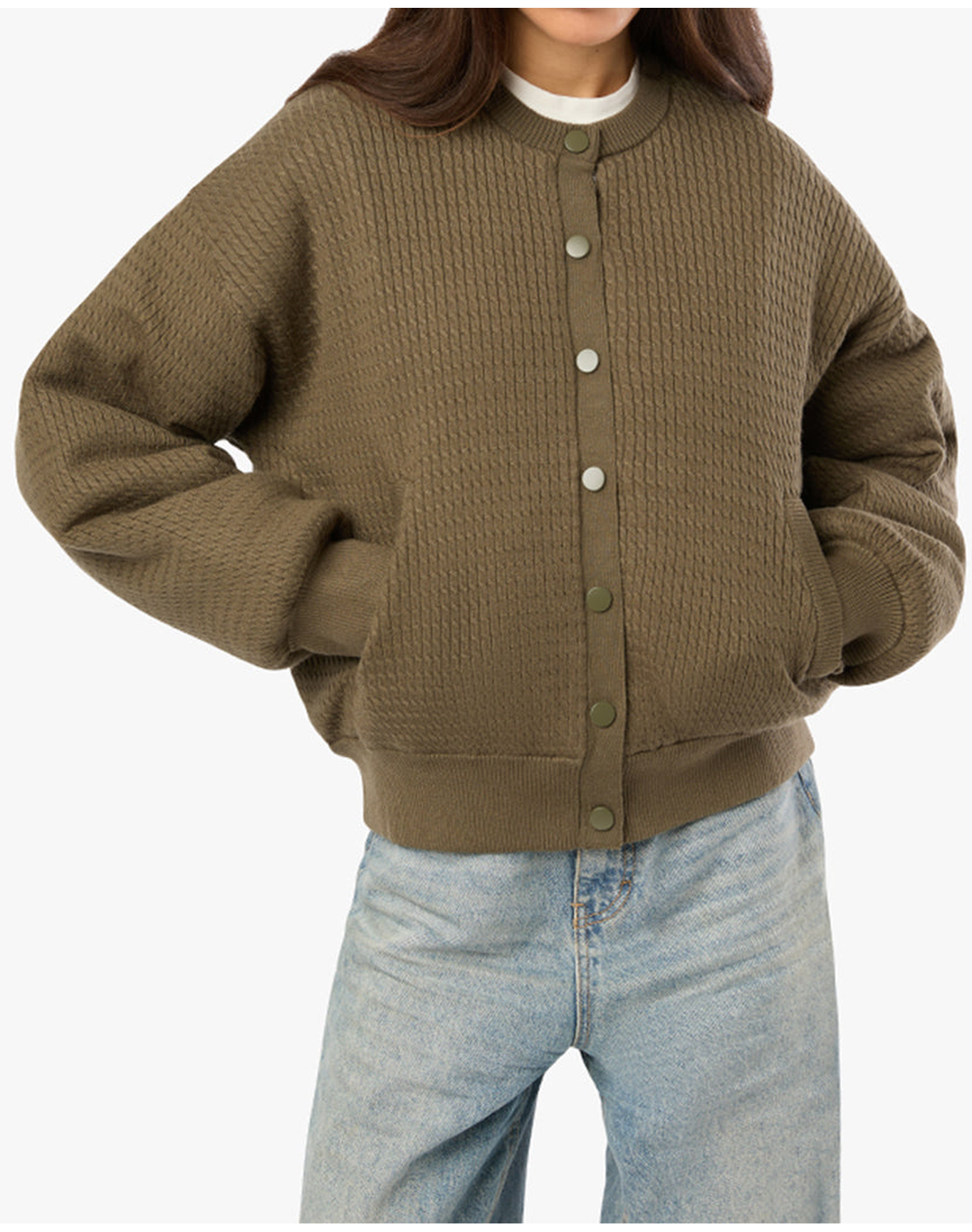 Cable Knit Puffer Jacket | Dark Green