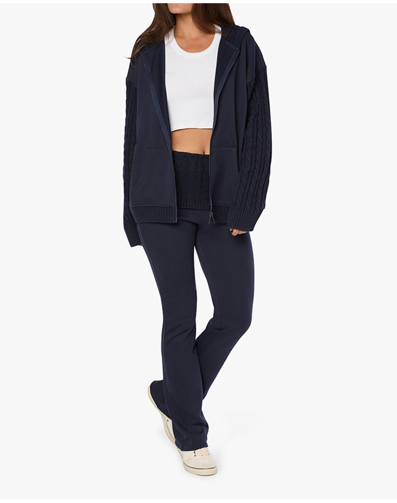 Cable Knit Roll Over Pant | Navy