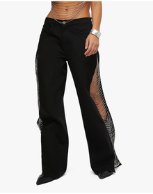 Chain Slit Wide Leg Pant | Black