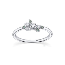 Women | White Diamond & Green Sapphire Charlotte Mini Cluster Ring | 14k White Gold