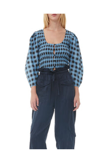 Checkered Cotton Silk Blouse | Alaskan Blue