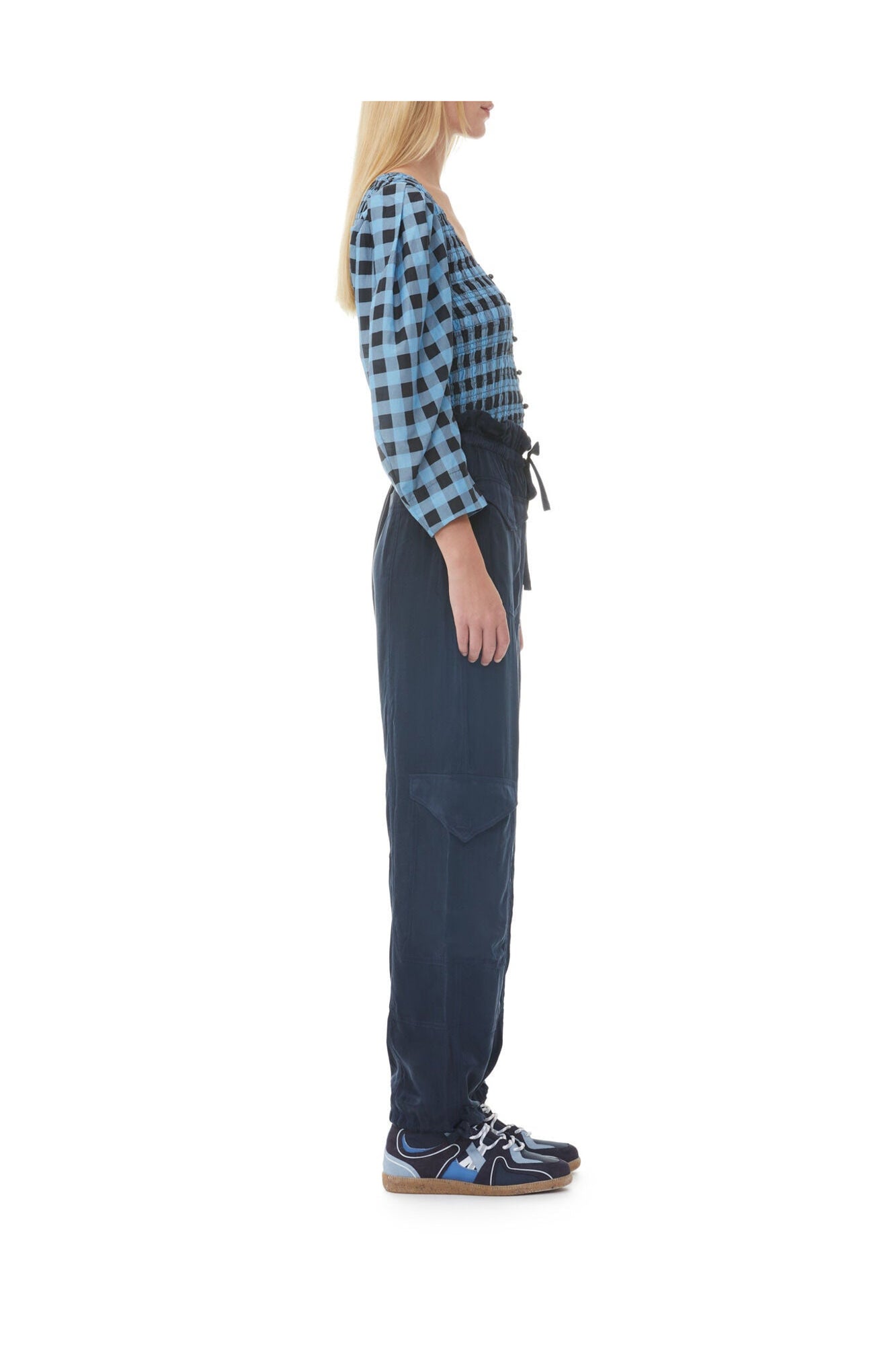 Checkered Cotton Silk Blouse | Alaskan Blue
