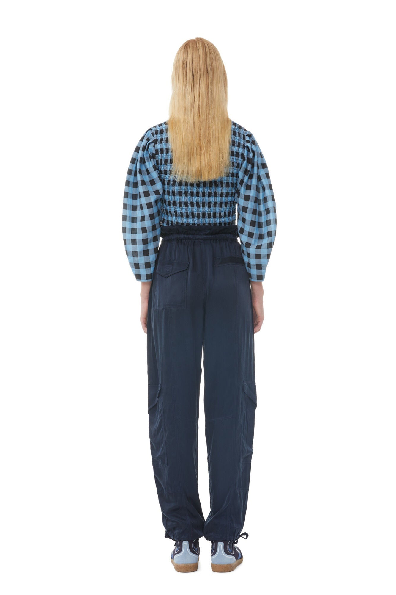 Checkered Cotton Silk Blouse | Alaskan Blue