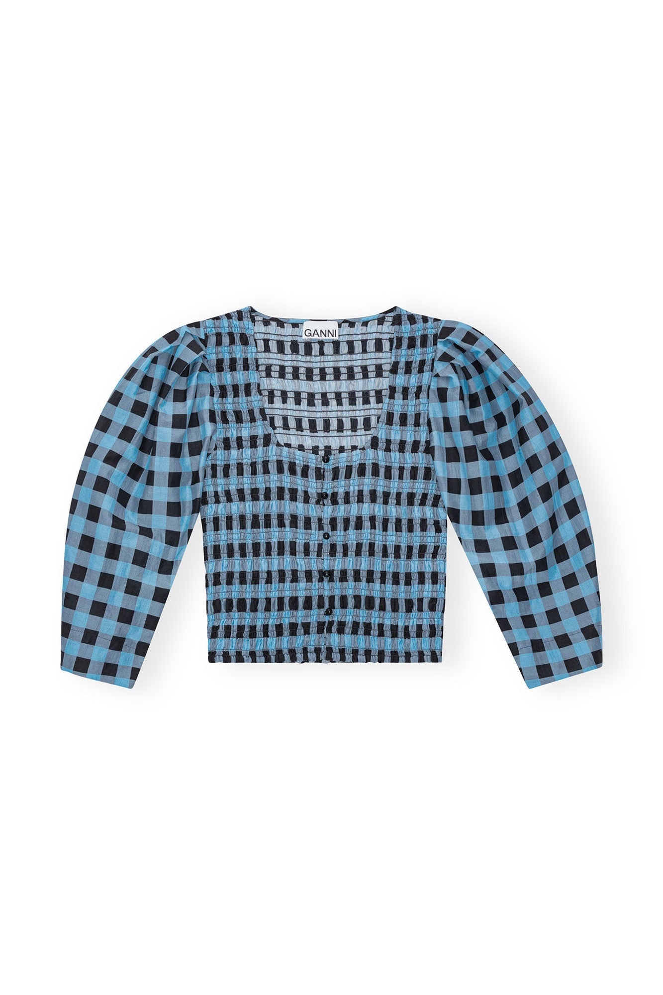Checkered Cotton Silk Blouse | Alaskan Blue