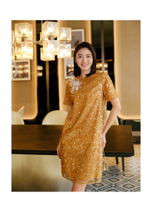 Chinese-style Loose Fit Dress | Golden