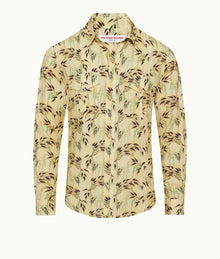 Colburn Tailored Fit Catkin Print Long-Sleeve Linen Shirt | Latte