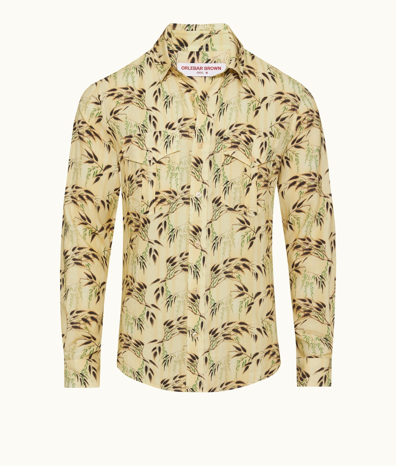 Colburn Tailored Fit Catkin Print Long-Sleeve Linen Shirt | Latte
