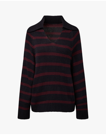 Collar V Neck Sweater | Navy x Merlot