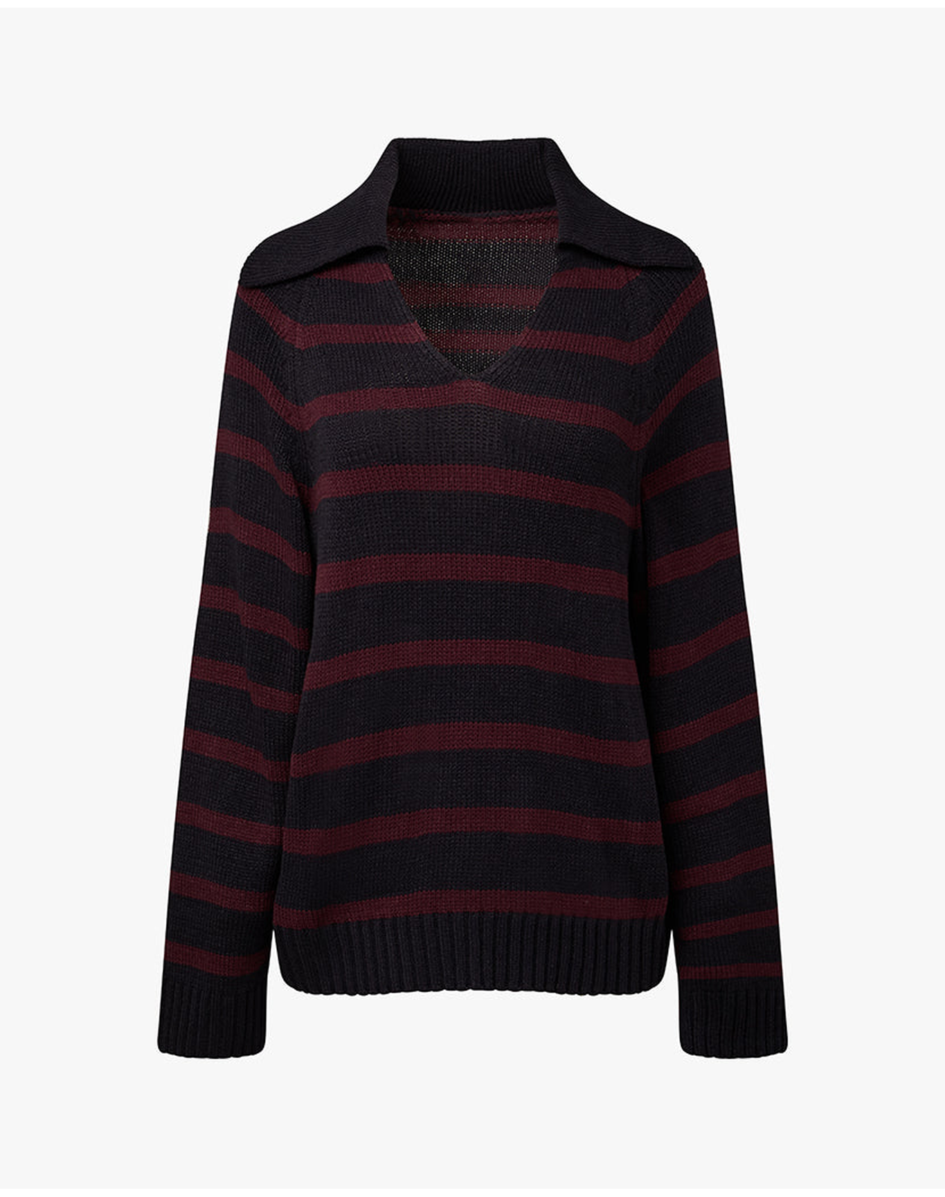 Collar V Neck Sweater | Navy x Merlot