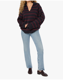 Collar V Neck Sweater | Navy x Merlot