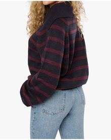 Collar V Neck Sweater | Navy x Merlot