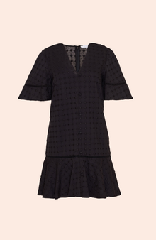 Dotted Cotton Flounce Hem Dress | Black