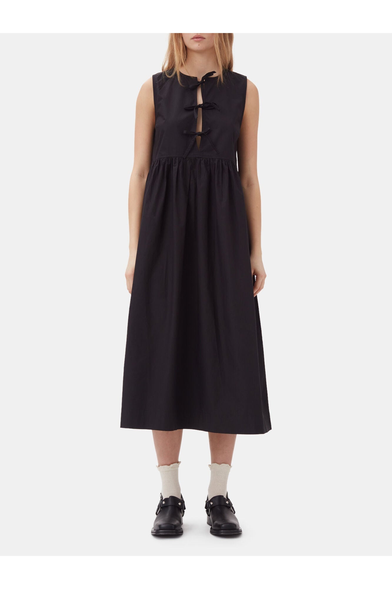 Cotton Poplin Midi Dress | Black (V1)