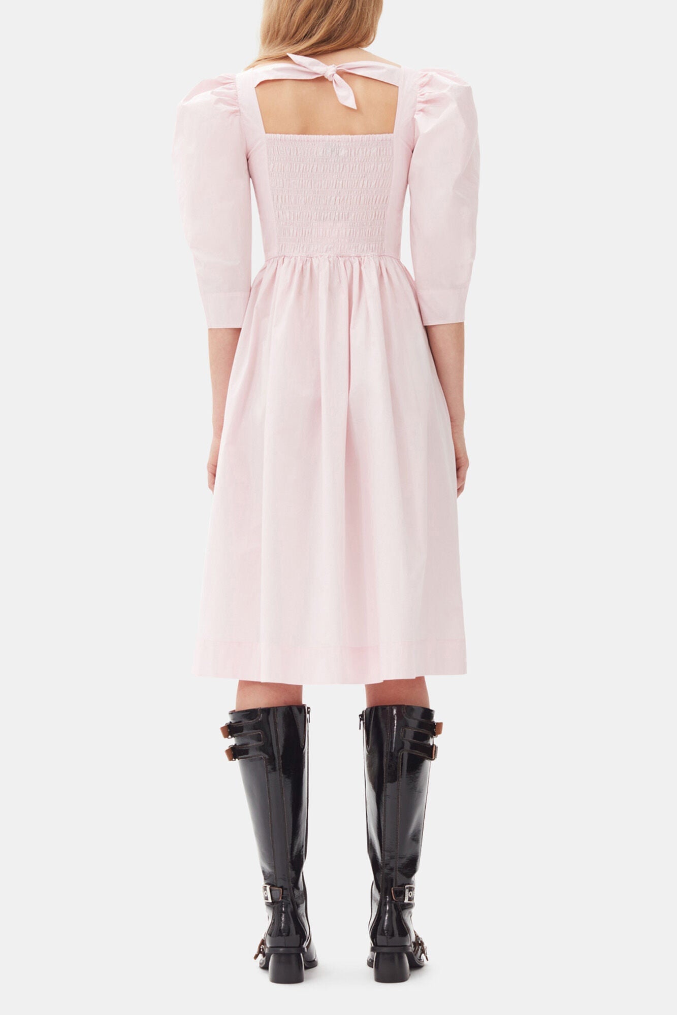 Cotton Poplin Open Neck Smock Dress | Chalk Pink