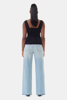 Cotton Poplin Smock Strap Top | Black
