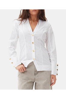 Cotton Poplin V neck Shirt | Bright White