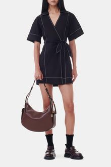 Cotton Poplin Wrap Mini Dress | Black