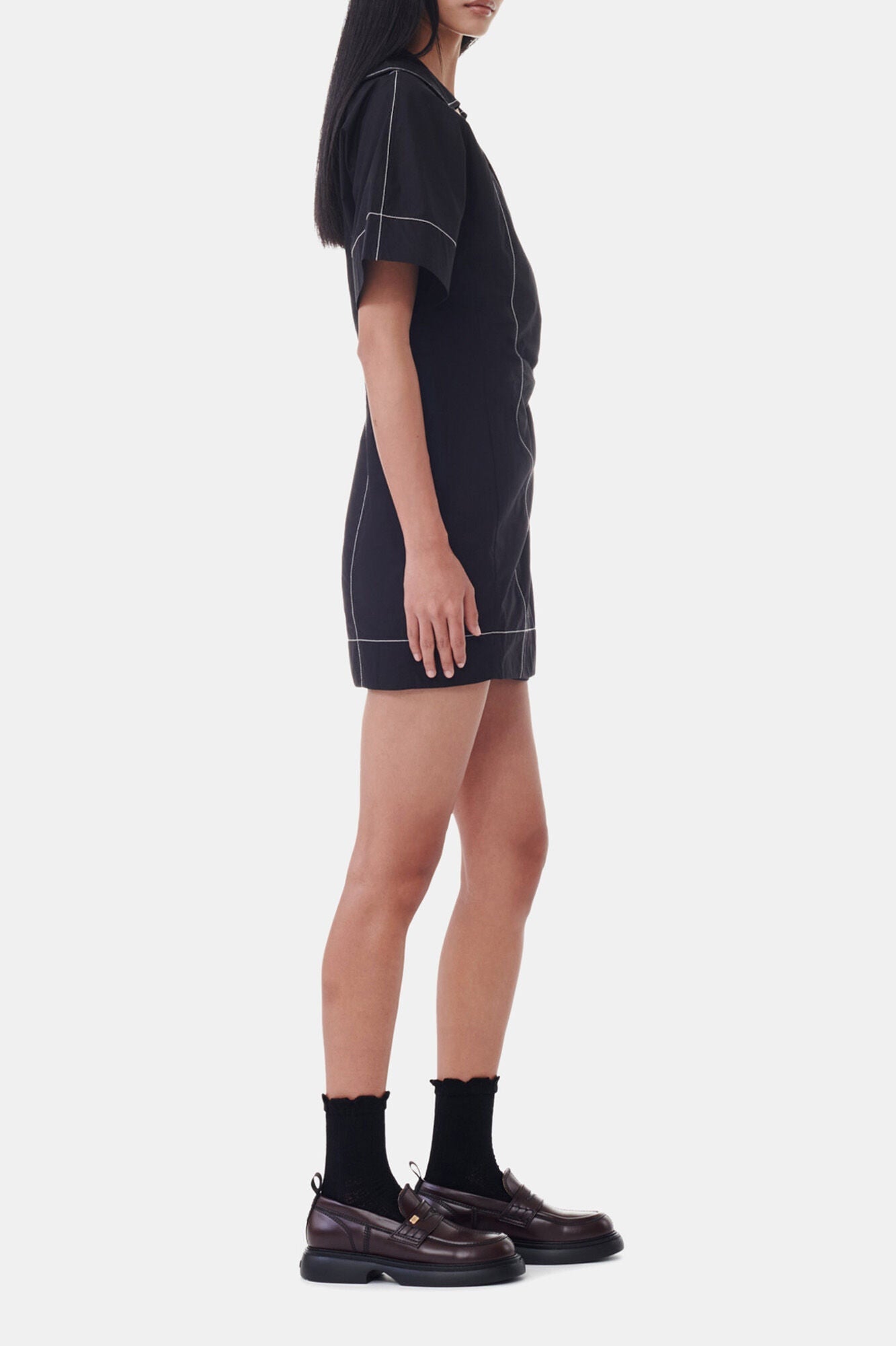 Cotton Poplin Wrap Mini Dress | Black