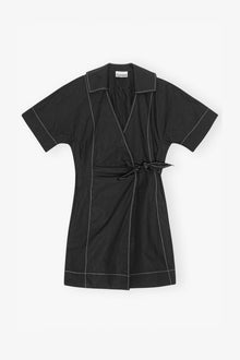 Cotton Poplin Wrap Mini Dress | Black