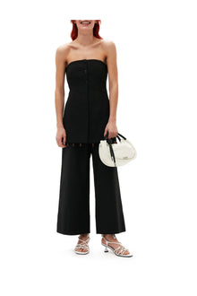 Cotton Suiting Cropped Wide Trousers | Black