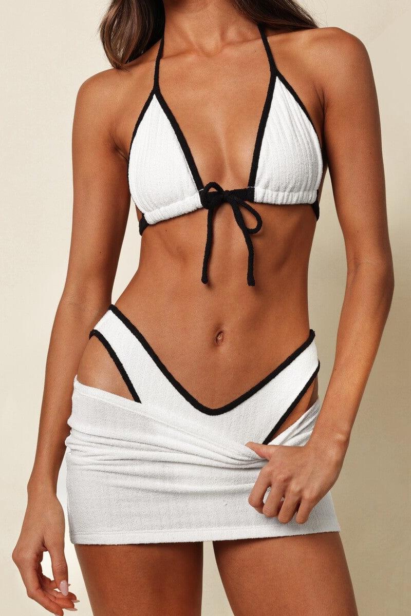 Black Binded Micro Skirt | Cream Terry Rib