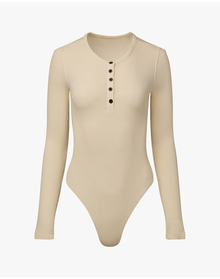 Crew Neck Henley Bodysuit | Ivory