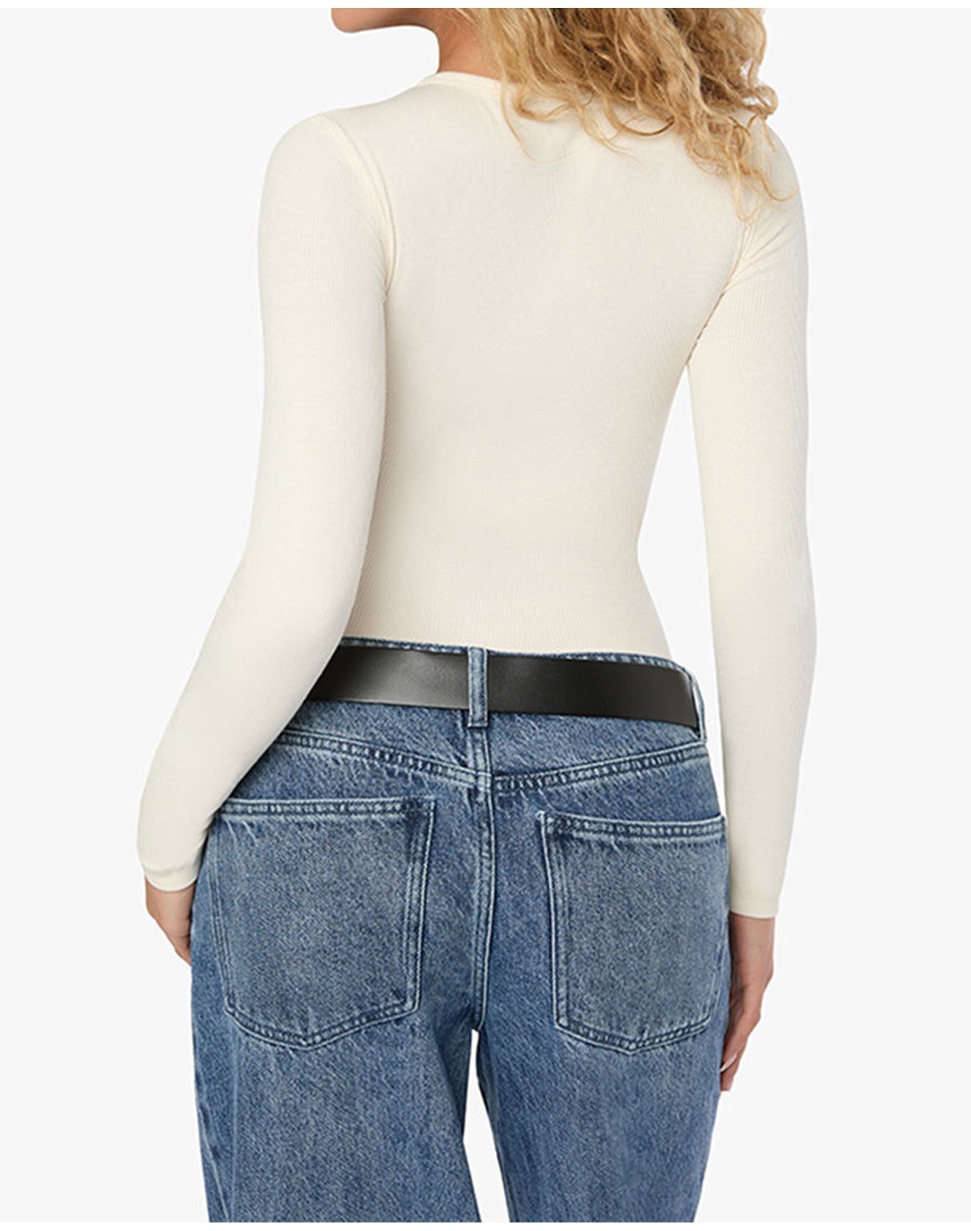 Crew Neck Henley Bodysuit | Ivory