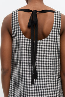 Crinkled Check Long Dress | Black