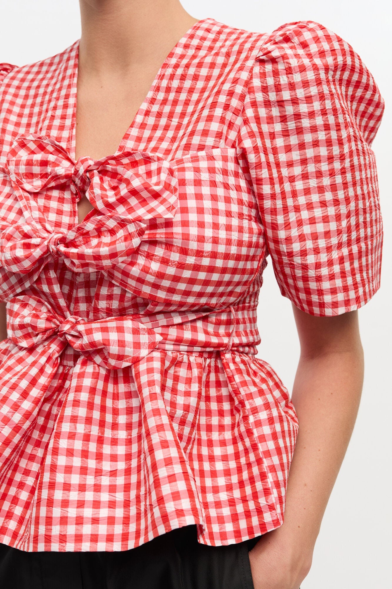 Crinkled Check Taffeta Blouse | Red Alert