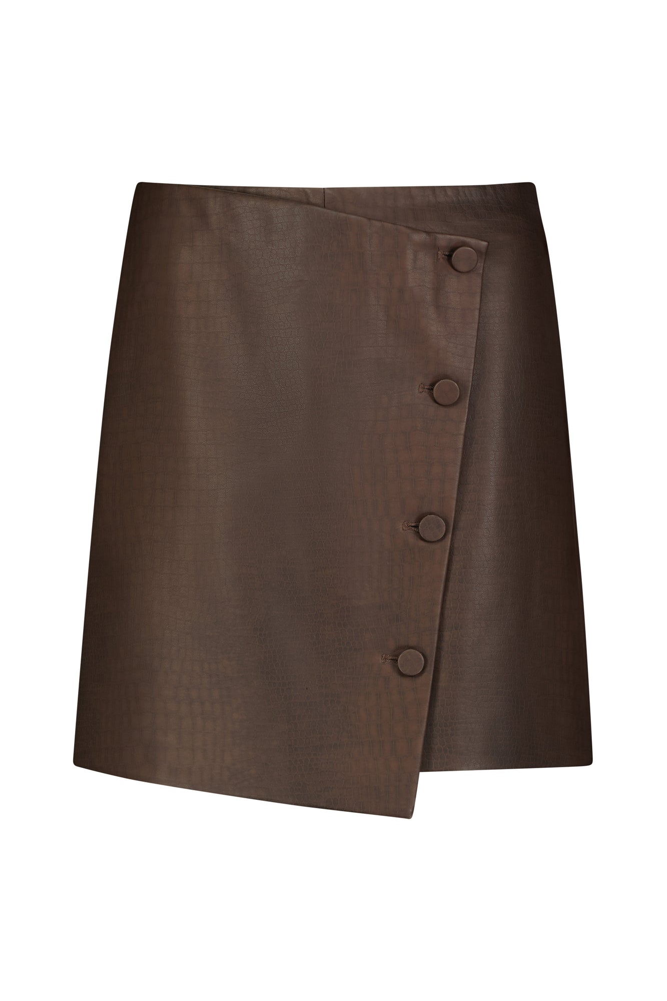 Vegan Croc Leather Wrap Skirt | Chocolate