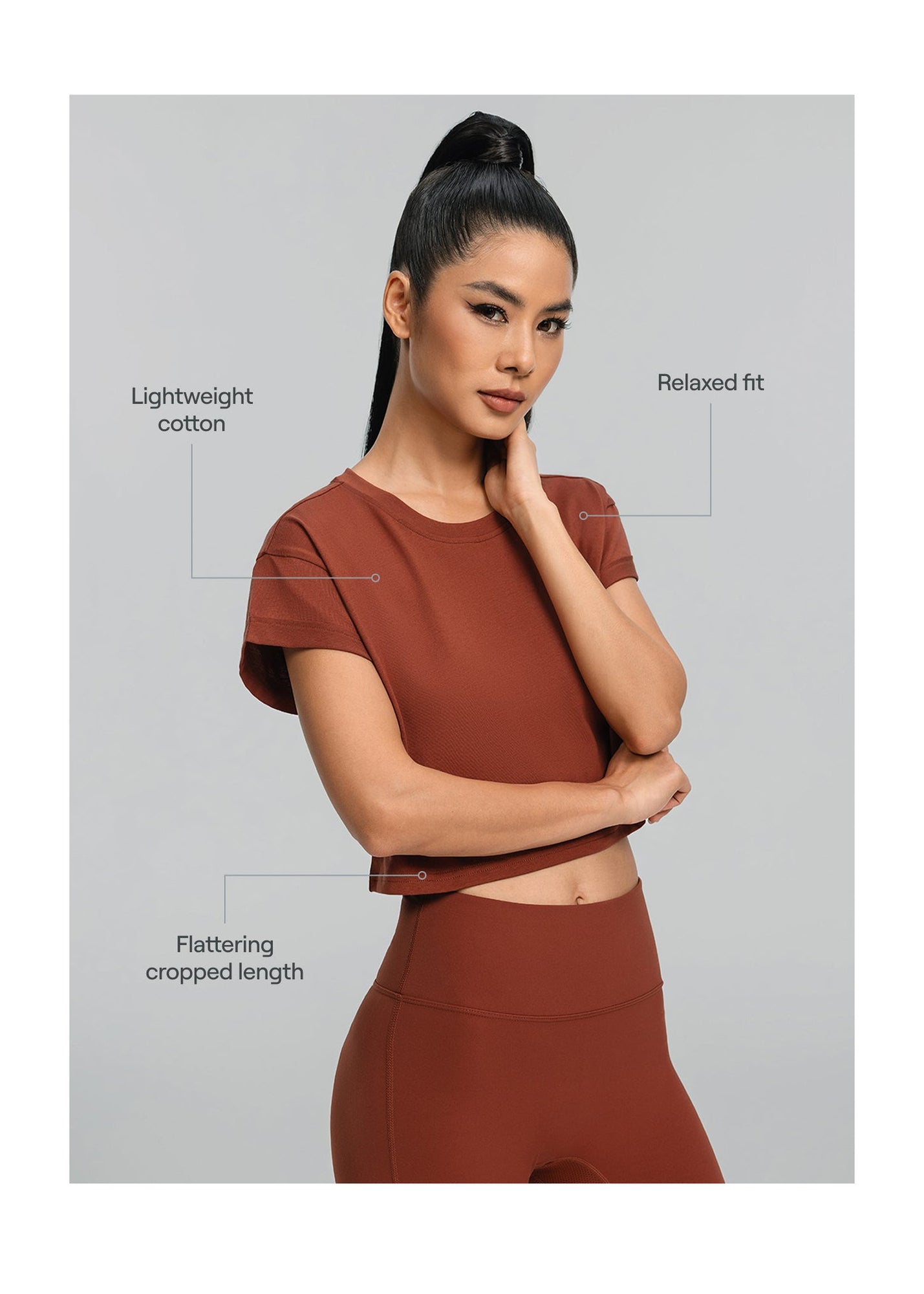 Cropped Cotton T-Shirt | Rust Brown