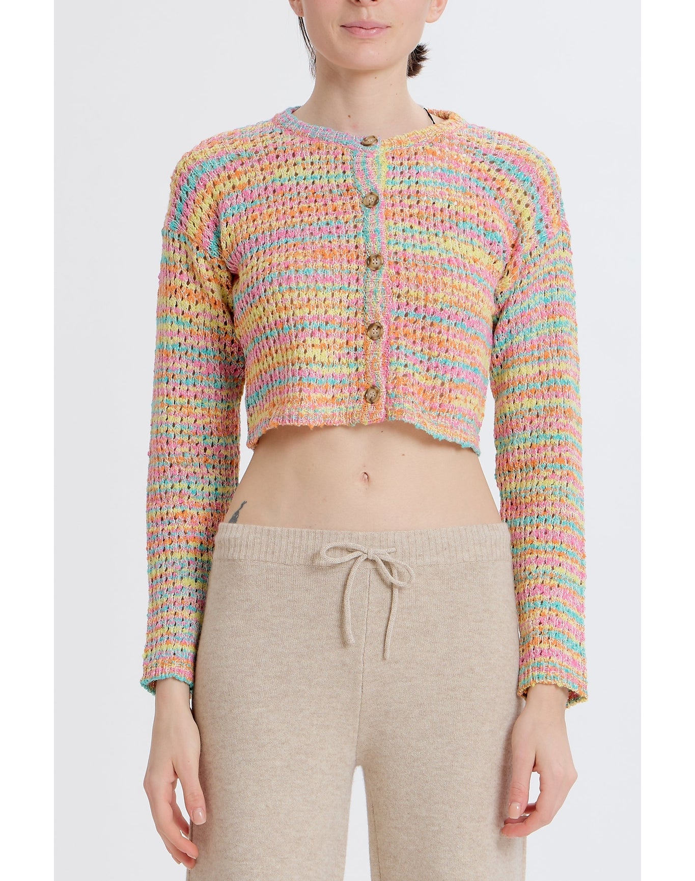 Cropped Multicolored Cardigan | Rainbow/Multi