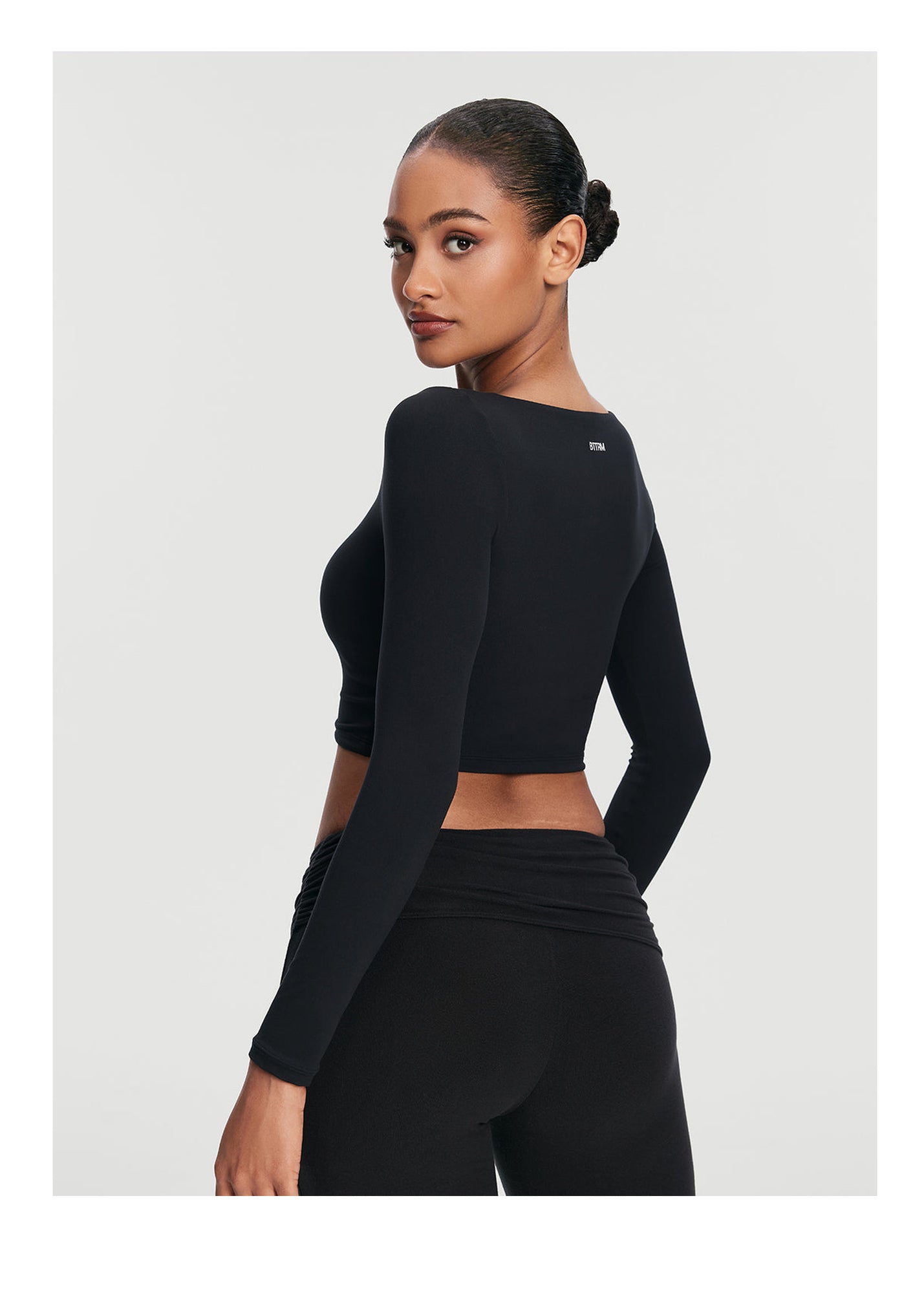 Cropped Round Neck Top | Black