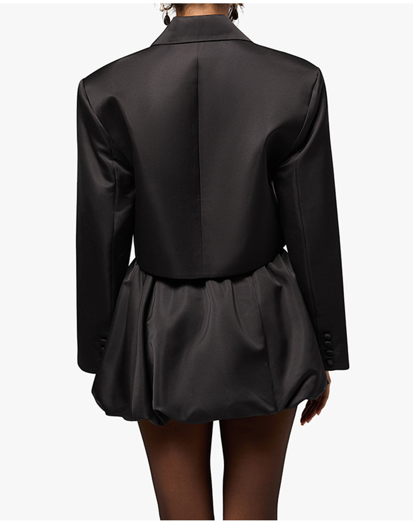 Cropped Satin Blazer | Black